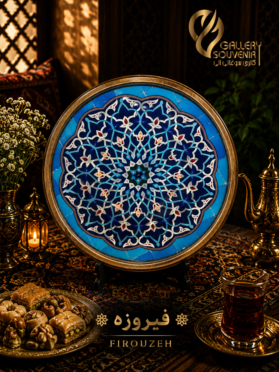 5279F33D-29D4-45D0-9D56-9B575B3136BF سینی چوبی کاشی فیروزه ۳۱ سانت - تصویر 1