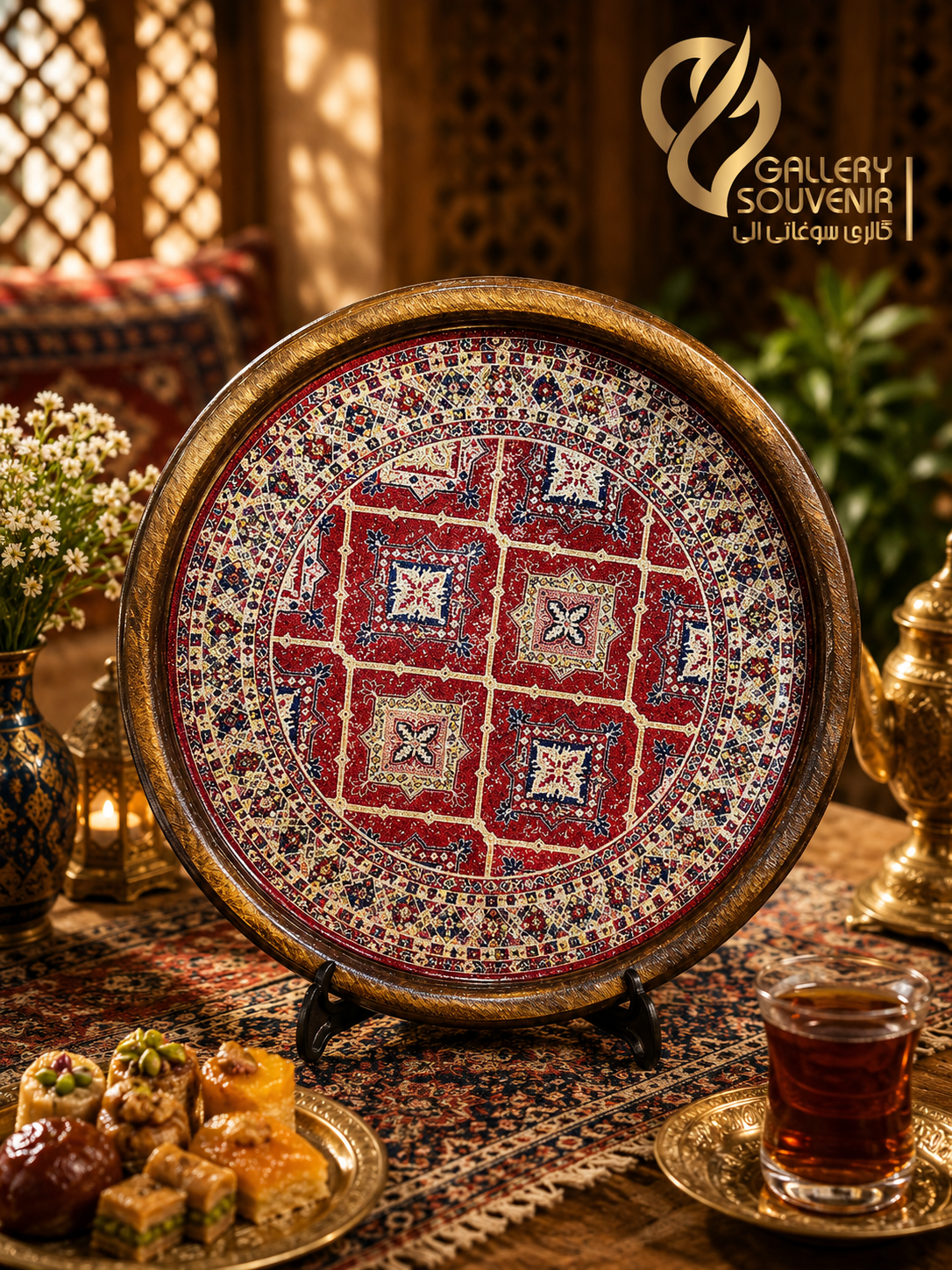 A5BF07AA-4198-4C9A-9513-4BB58C2617BA سینی چوبی گرد شاه فرش - تصویر 1