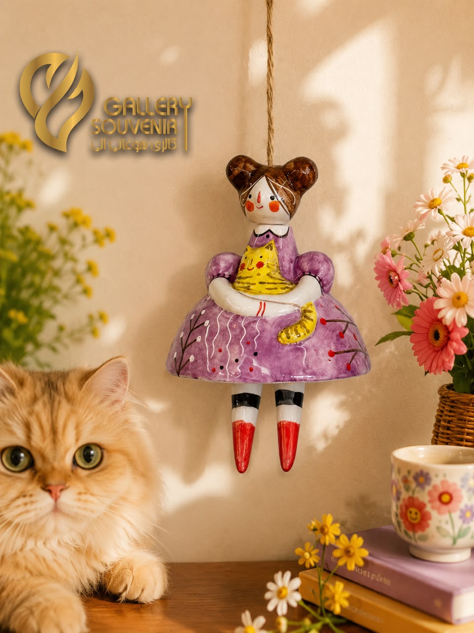 F6CCE695-1098-4807-A29E-1FFD5F254CA3 زنگوله دختر پیشی دار ۲ سرامیکی - تصویر 1