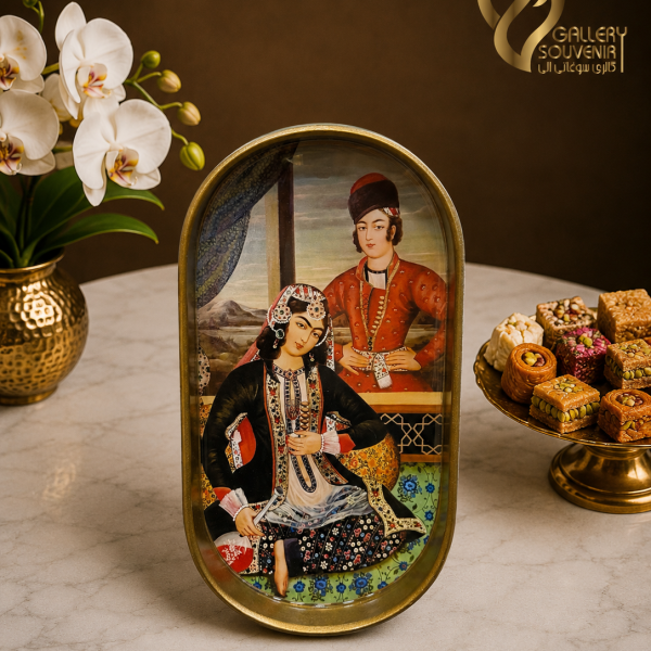 سینی چوبی قجری لیلی و مجنون ۱۴*۲۷ سانت