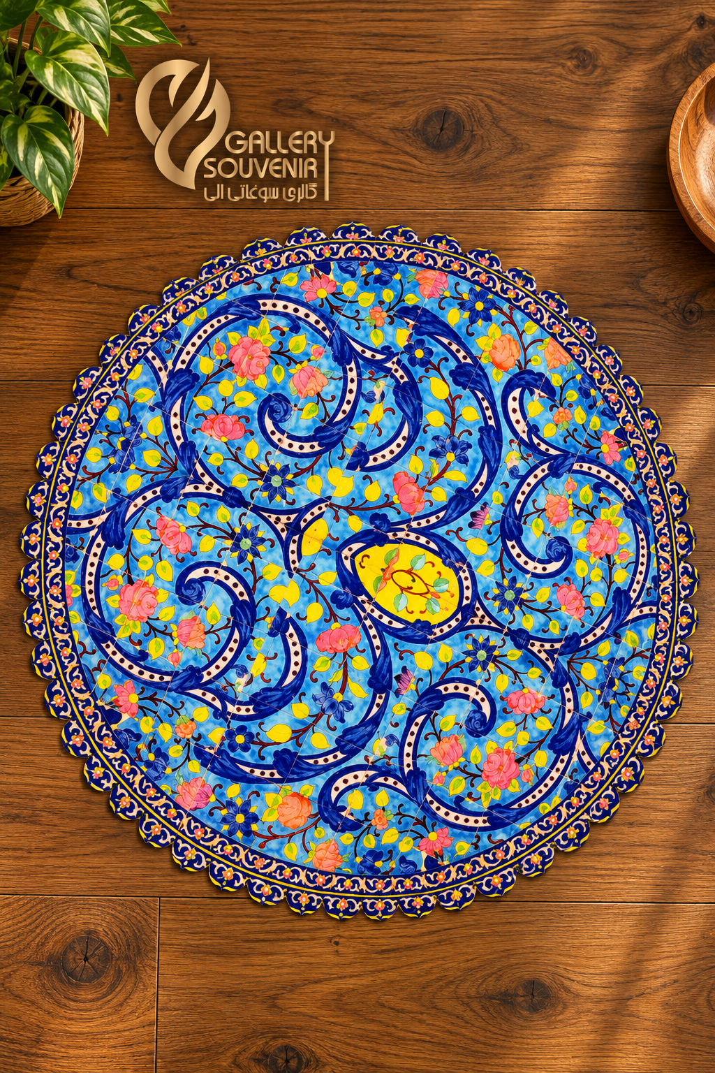 7EEF518B-0804-4F60-9CD5-59E1A851A7DF رومیزی گرد مخمل طرح کاشیکاری - تصویر 1